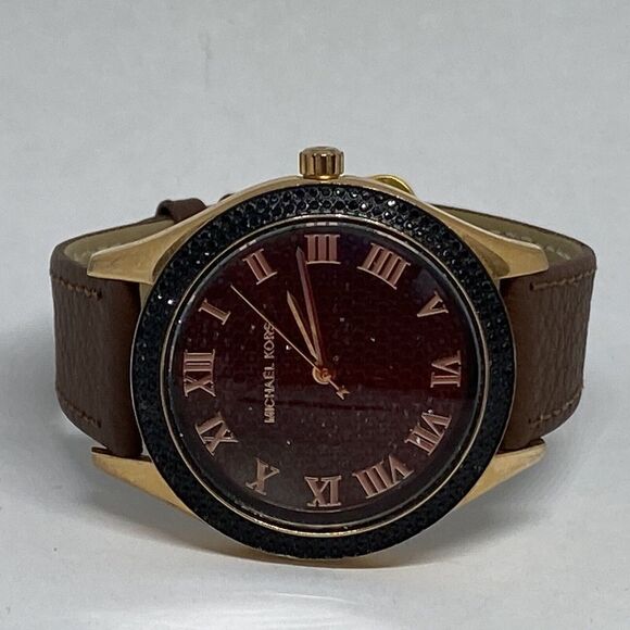 Michael Kors MK3320 Women's Brown Leather Black Analog Dial Quartz Watch QB448 - Picture 7 of 12